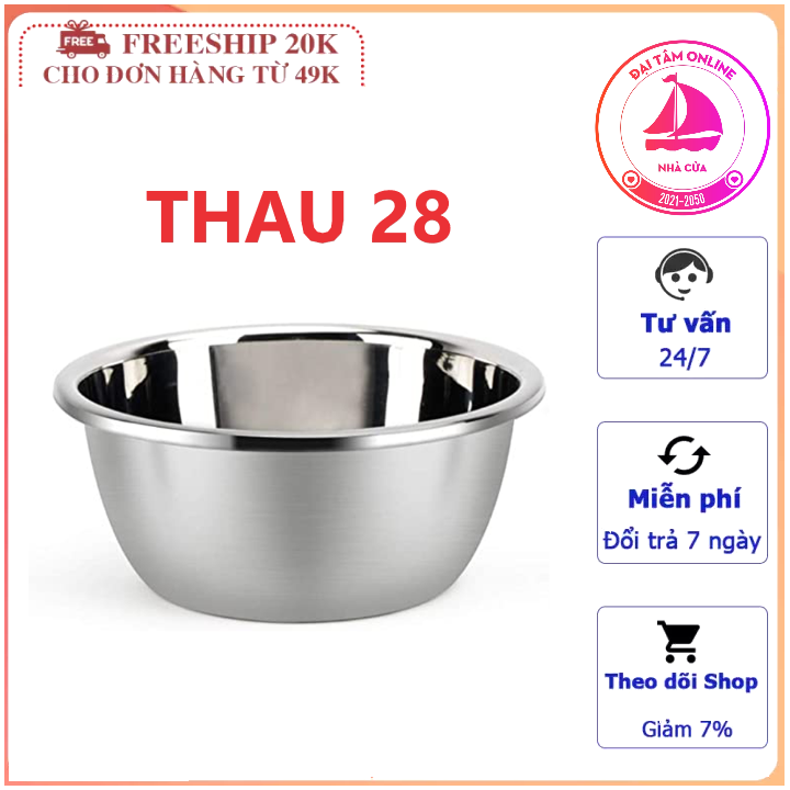 Thau trộn salad inox cao cấp 28CM. Thau inox