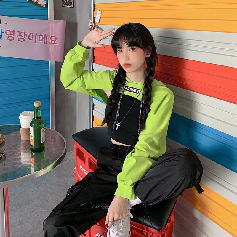 SET 2 MÓN ÁO CROPTOP HODDIE BURGER