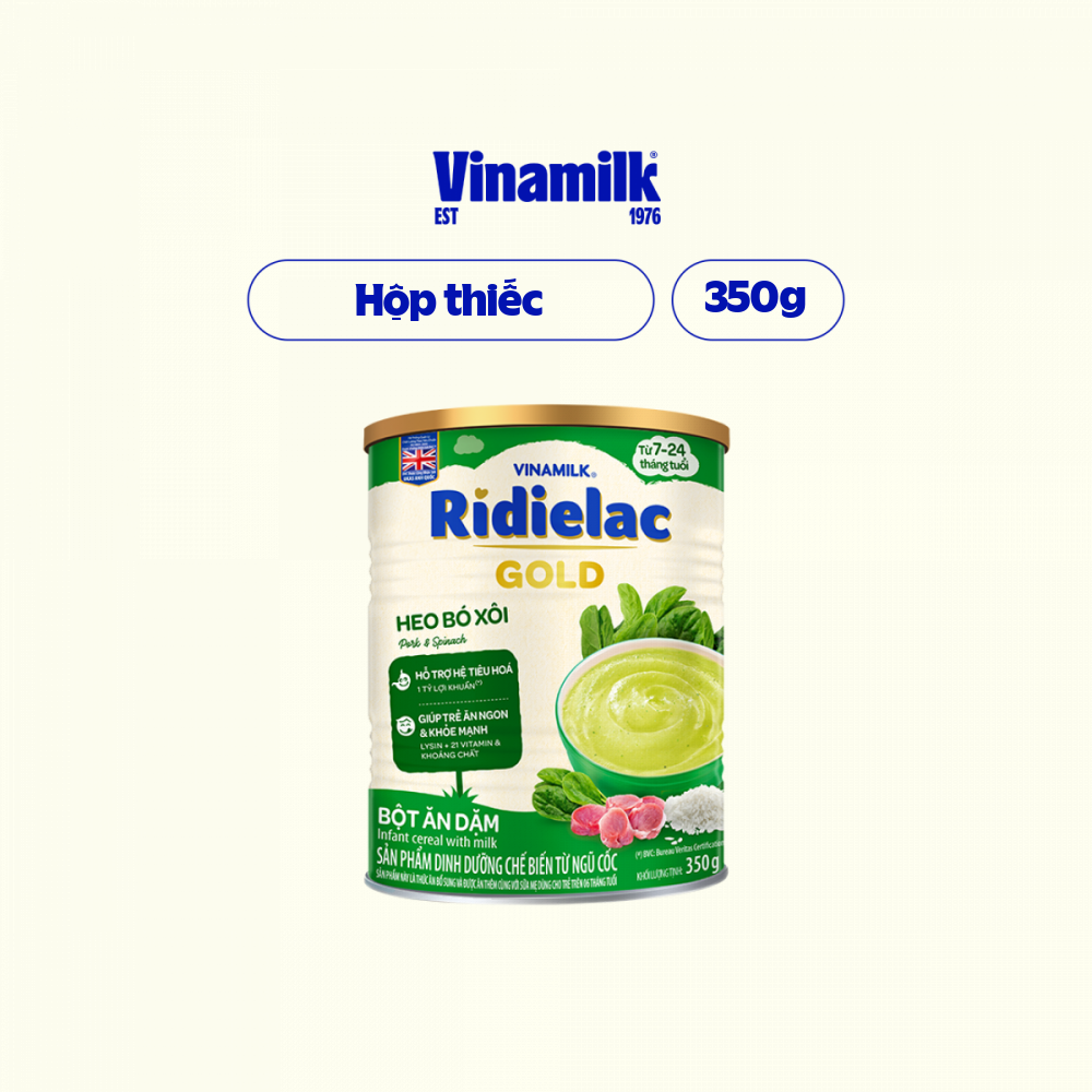 4 Hộp Bột Ăn Dặm Ridielac Gold Heo Bó Xôi - Hộp Thiếc 350g