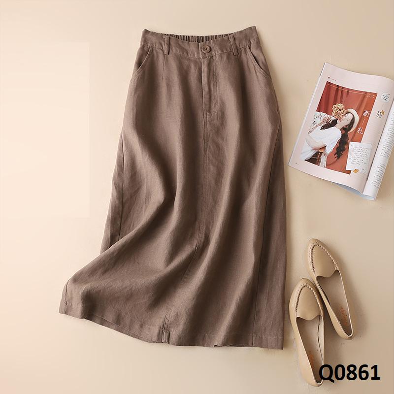 [HCM]Q0861-Chân Váy Linen Lưng Thun Giản Dị
