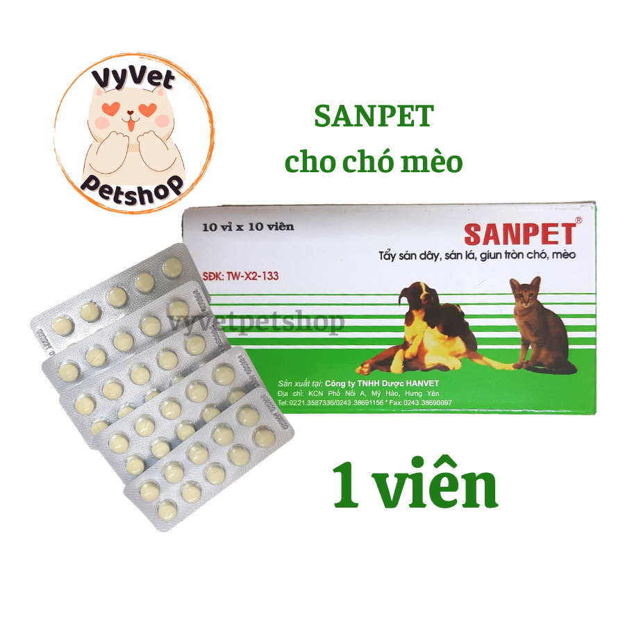 [1 viên] Tẩy giun SANPET cho chó mèo