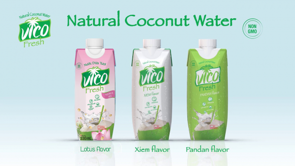 COMBO 10 HỘP NƯỚC DỪA VICO FRESH 330ML (4 XIÊM, 2 SEN, 4 NATURAL)