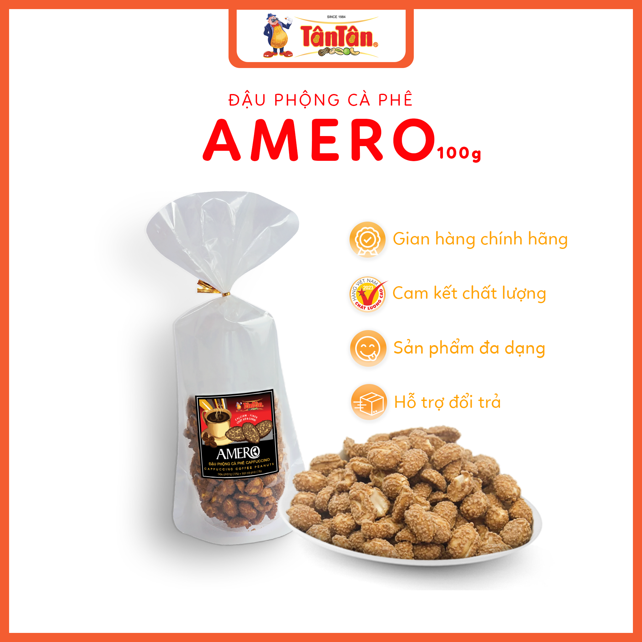 Đậu phộng vị Cappuccino Amero Tân Tân (100g/gói)