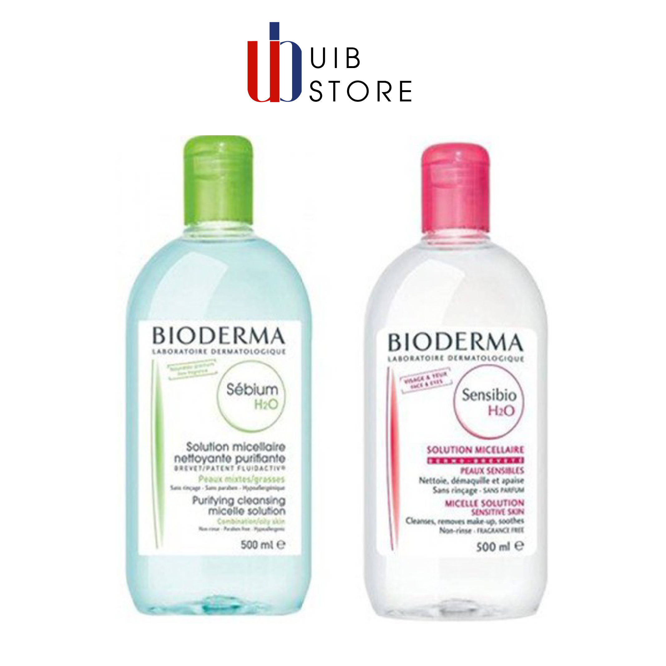 Tẩy trang Bioderma nắp xanh và nắp hồng 500ml