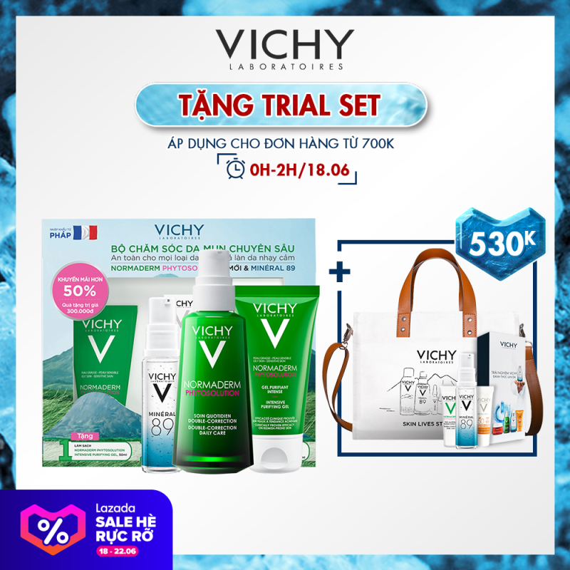 Bộ chăm sóc da chuyên sâu giúp giảm dầu giảm mụn, phục hồi và nuôi dưỡng da Vichy Normaderm Phytosolution Double-Correction giá rẻ