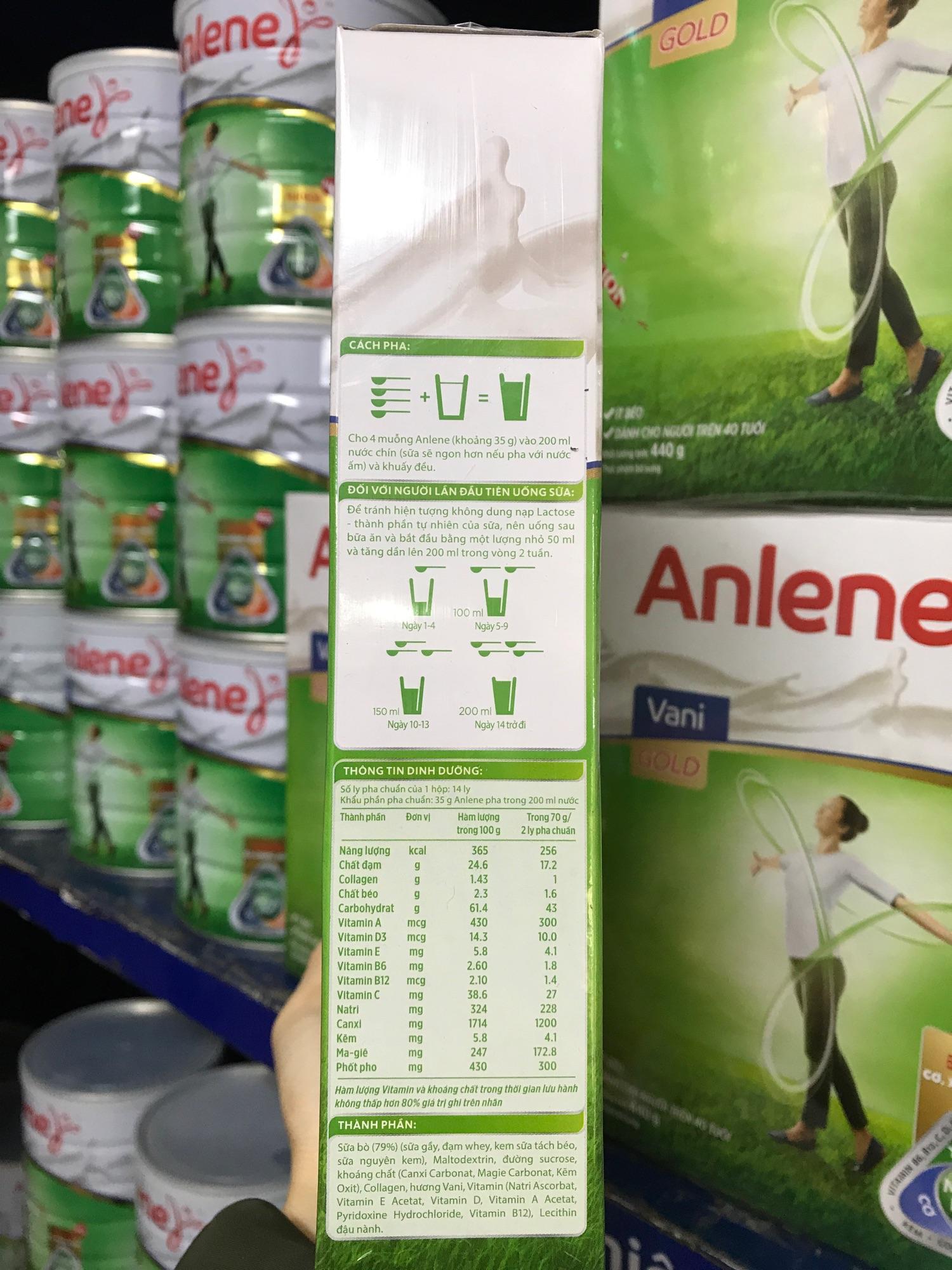 Sữa Anlene gold vị vani hộp giấy 440g( trên 40 tuổi)