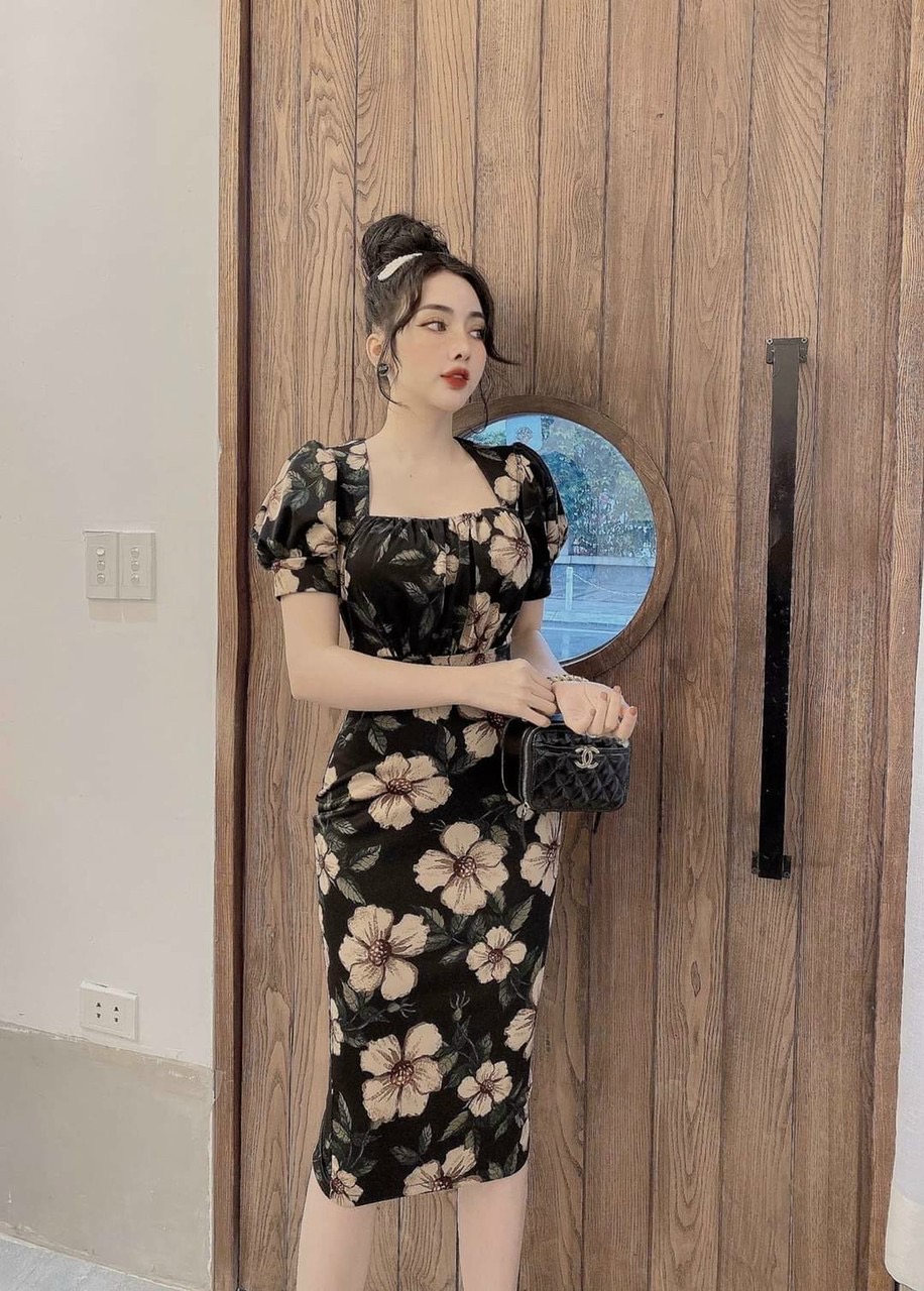 Đầm body họa tiết in hoa 3D xinh lung linh