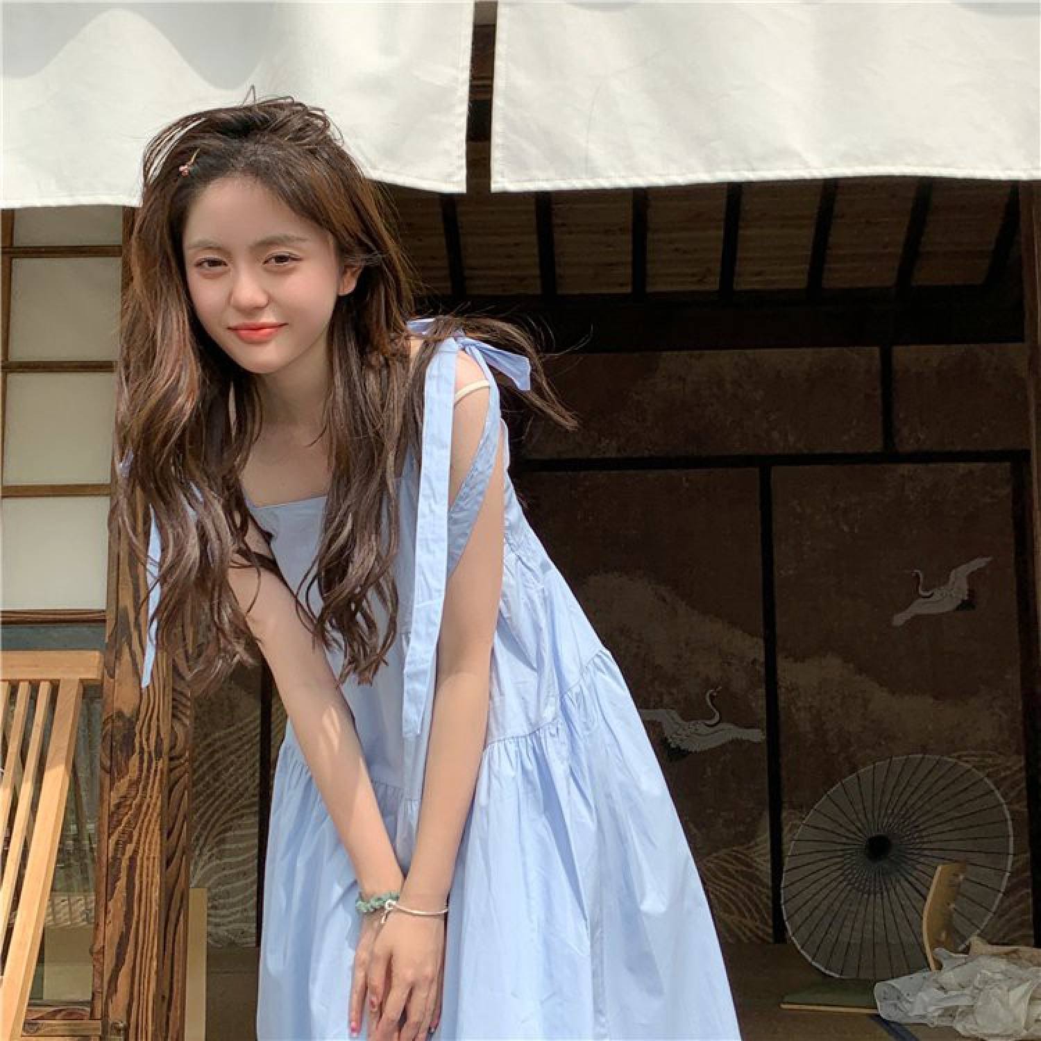 Váy nữ 2 dây bản to buộc nơ 3 tầng - váy nữ babydoll trơn dáng dài 2 màu hariqueen