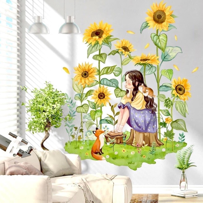 Tranh Dán Tường, Decal dán tường hoa hướng dương.