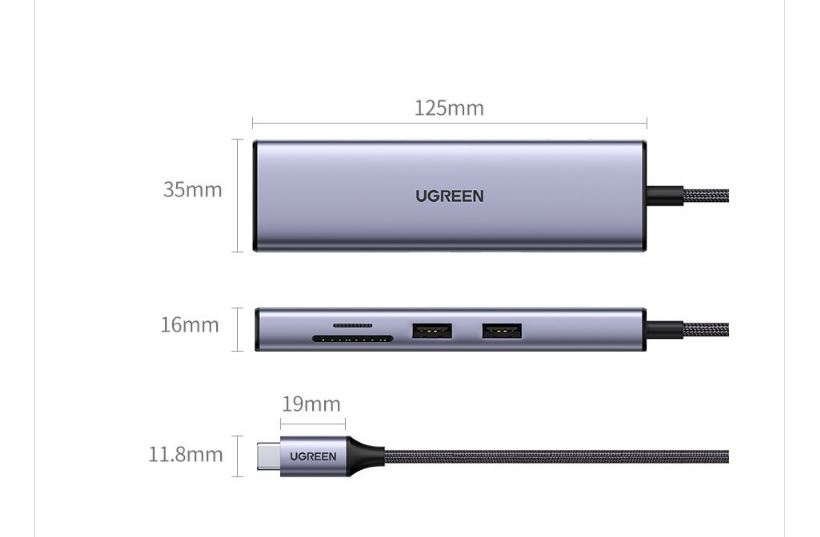 Cáp usb c to hdmi usb + lan gigabit + sd/ tf + pd ugreen 60515