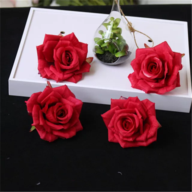 (9cm-hoa giả) Đầu bông hồng ruby trang trí,đầu bông hoa hồng lụa trang trí