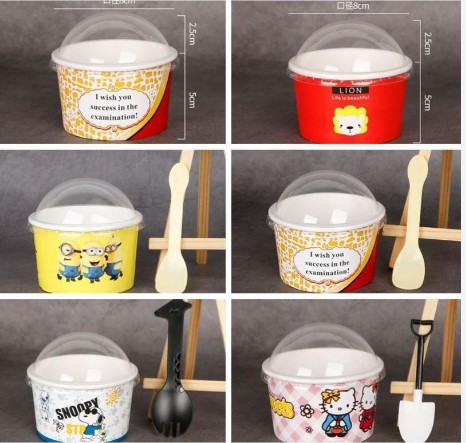 Cốc cừu có nắp, cốc giấy đựng kem nắp cầu, ly giấy dùng 1 lần đựng kem