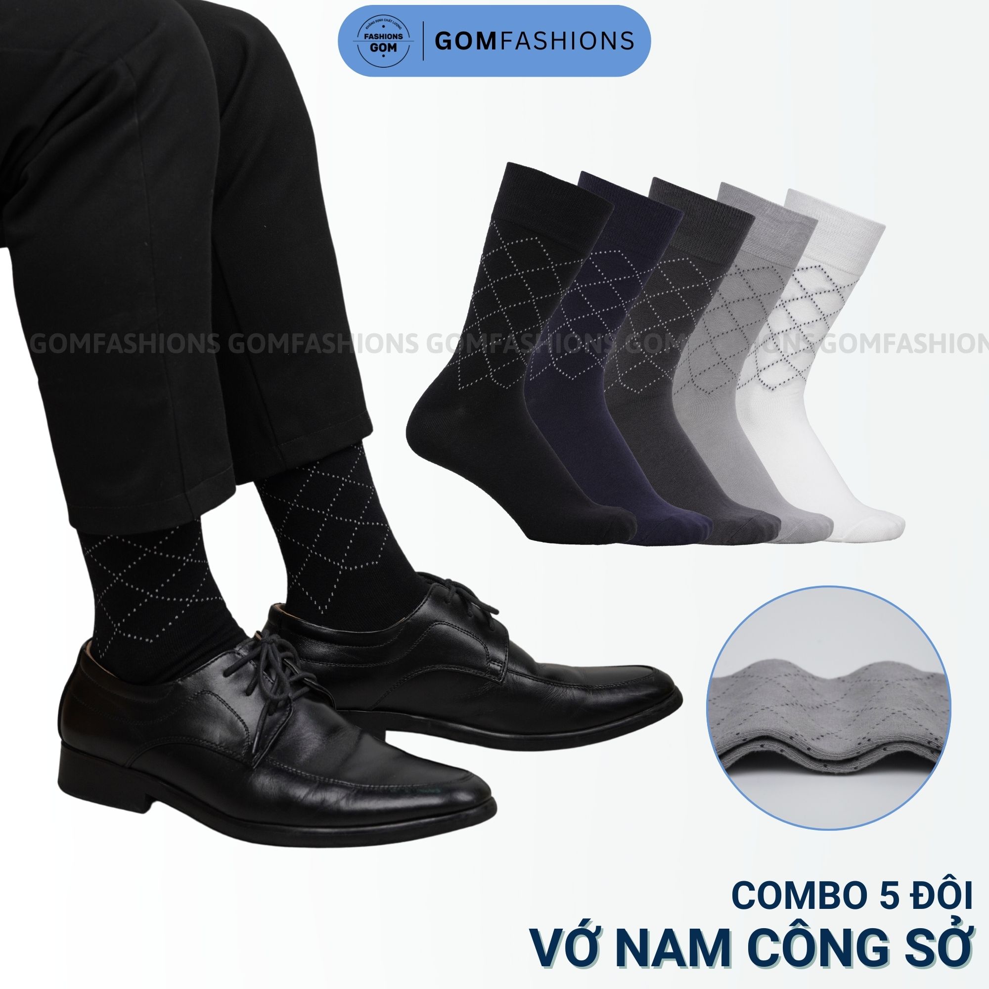 Hộp 5 đôi tất nam công sở hoạ tiết sọc chéo, tất đi giày tây chất liệu cotton cao cấp thoáng mát - GOM-TAYCHEO-CB5