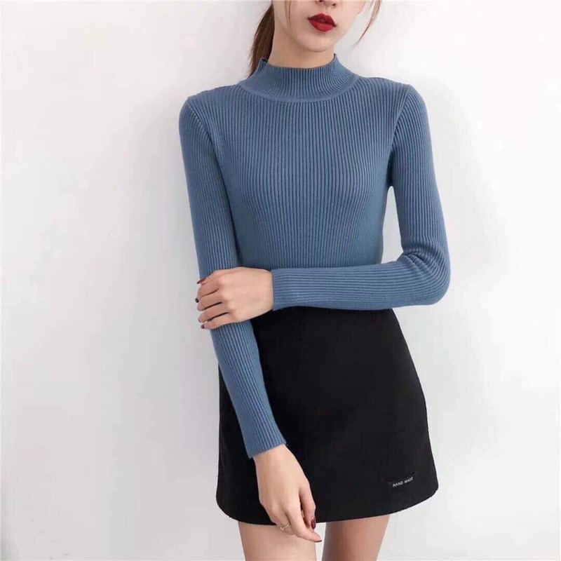 Áo Len nữ Trơn cổ 3 phân giữ nhiệt