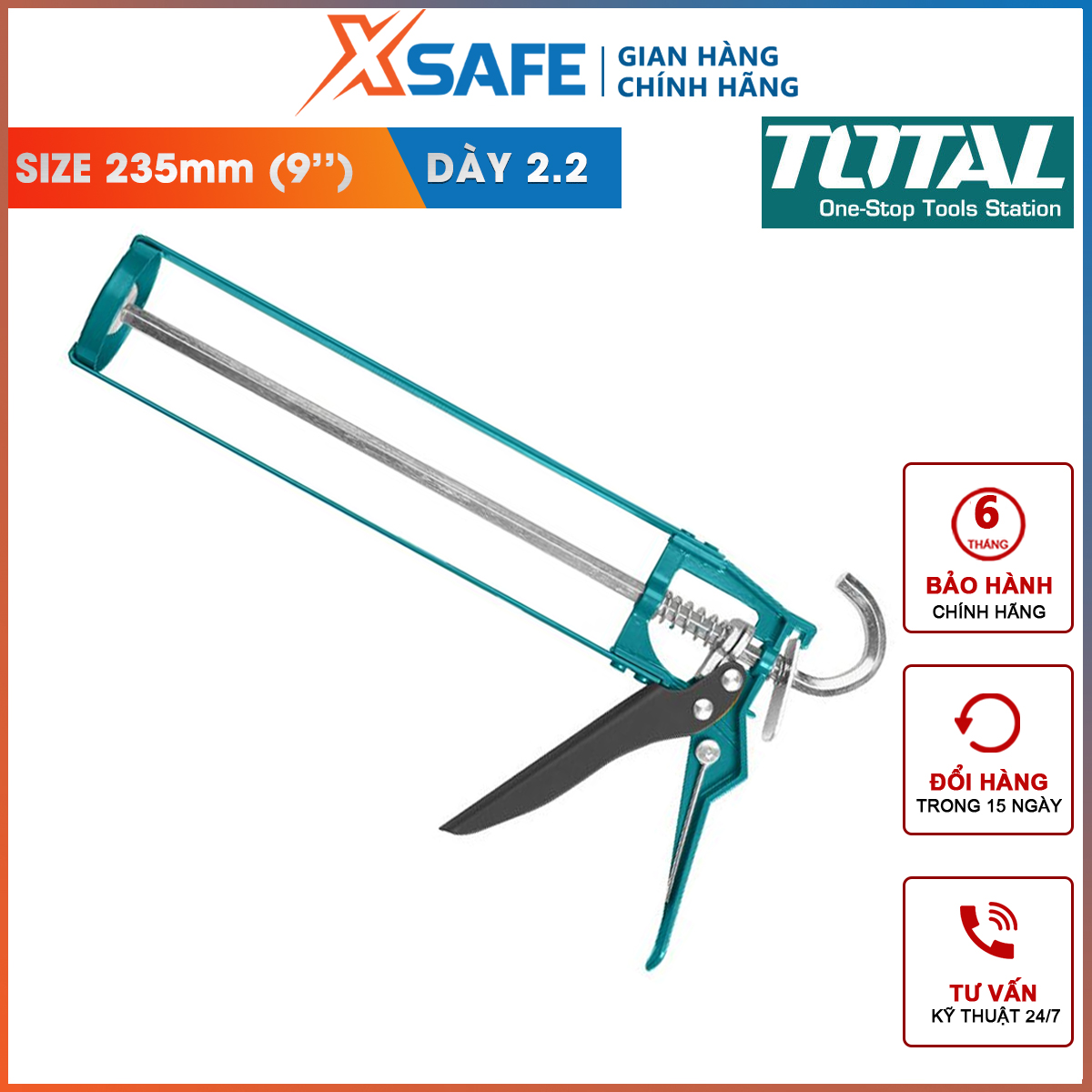 Súng bắn silicon total tht21309 | súng bơm silicon kích cỡ 235mm , độ dày 2.2mm, đường kính 52mm bơm keo dán gỗ, giấy, vải, bìa carton