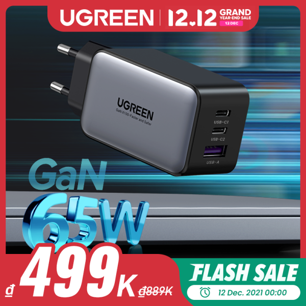 UGREEN 65W GaN PD Fast Charger Quick Charge 2C1A 2 Type C 1 USB A Charger with QC Portable for iPad Pro 2021 MacBook M1 iPhone 13 Pro Max 12 XR Macbook Air 4 2020 Pro Huawei P20 P30 P40 Sumsang S20