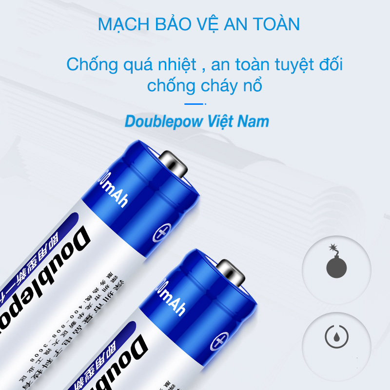 Bộ 8 pin sạc AAA 900mAh Doublepow - Pin đũa sạc AAA - Pin 3A Cho remote điểu khiển tivi, điều hòa, quạt, và các thiết bị điện tử