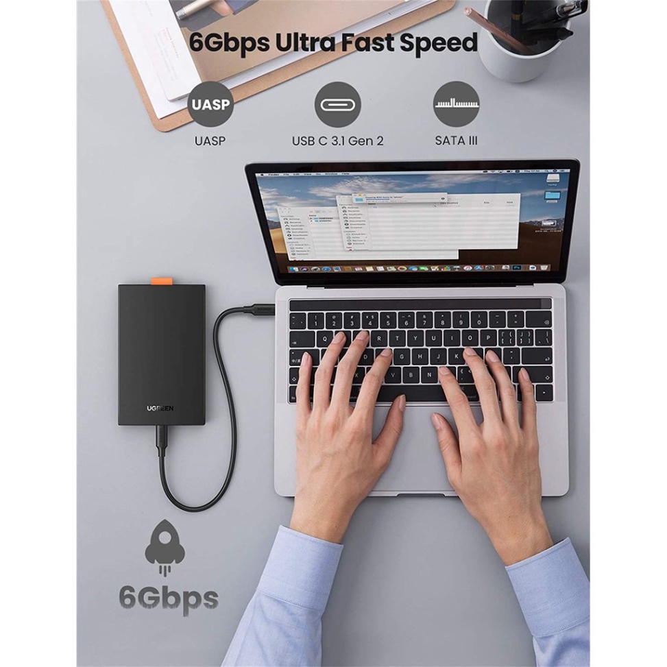 Hộp đựng ổ cứng 2.5 USB Type-C 3.1 Gen2 Cao cấp Ugreen 80556 (Support SSD/HDD 10TB)