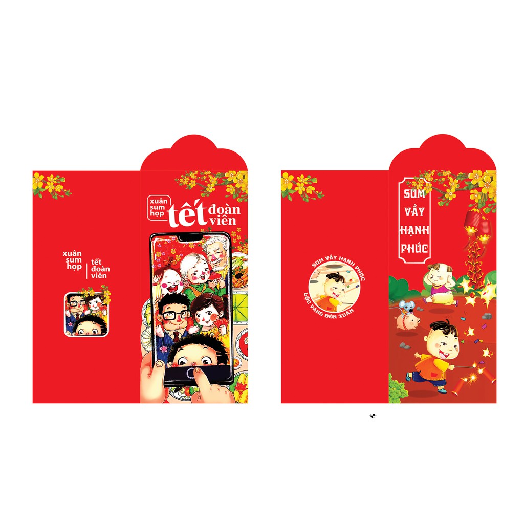 Bộ 100 Phong Bao Lì Xì Tết Đoàn Viên ( Chia Đều Các Mẫu )