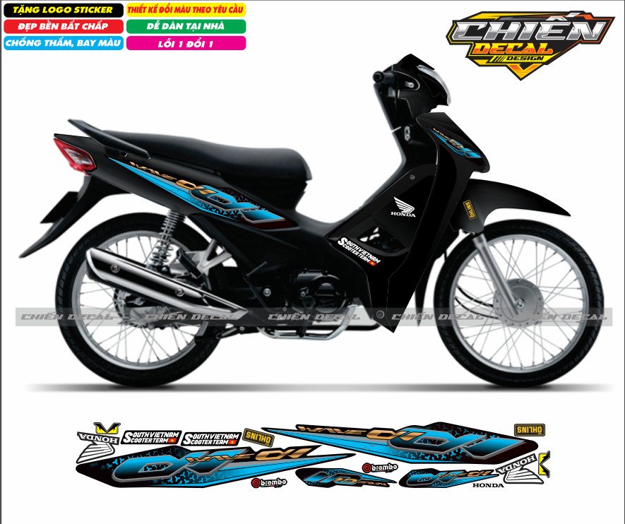 Tem rời xe wave anpha 110cc - 100cc - 50cc chế mẫu zin nhiều màu lựa chọn (tem 3 lớp cao cấp)