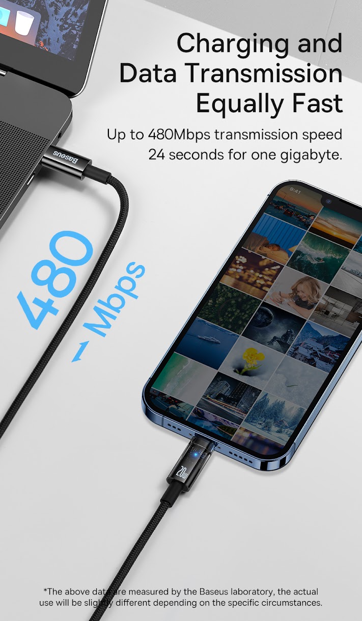 Cáp Sạc nhanh Tự Ngắt Gen2 Baseus Explorer Series cho iPhone/ iPad (Type C to Lightning Auto Power-Off, PD 20W Fast Charging Data Cable )