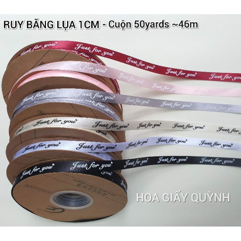 RUY BĂNG LỤA 1CM IN CHỮ- CUỘN 46m / bó 10m