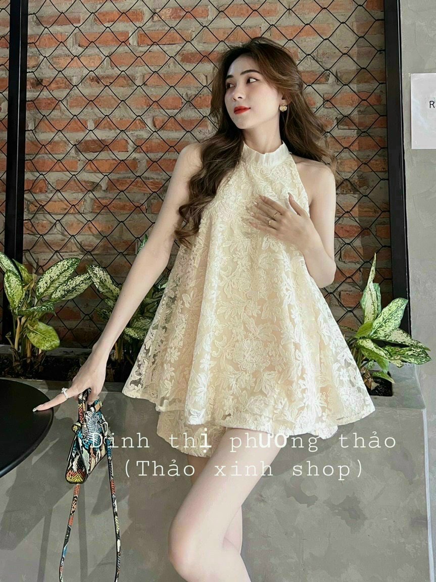 [Voucher 50k Freeship Max 0 đồng toàn quốc] Set quần đùi áo cổ yếm ren mặc đi tiệc set tiểu thư ren mặc đi đám cưới đồ bộ đùi ren sang chảnh áo babydoll ren quần đùi ren đơn giản