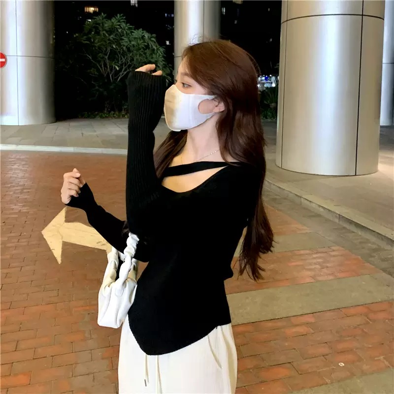 MS437 Áo len nữ dây chéo vạt lệch