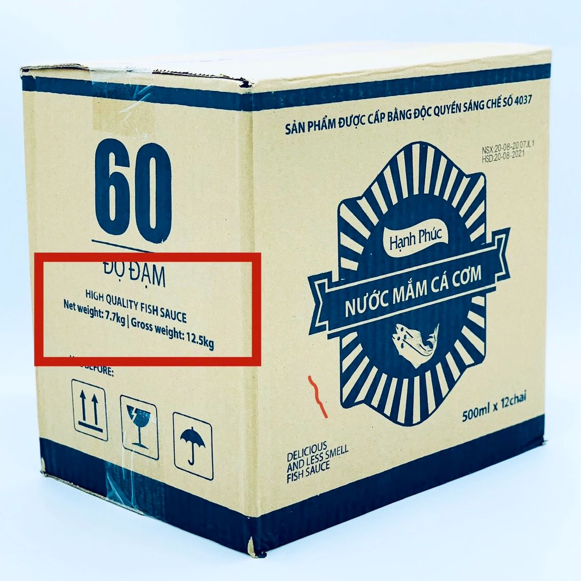 ( GIAO 2H) THÙNG NƯỚC MẮM HẠNH PHÚC 60 ĐỘ ĐẠM - 12 CHAI/ THÙNG