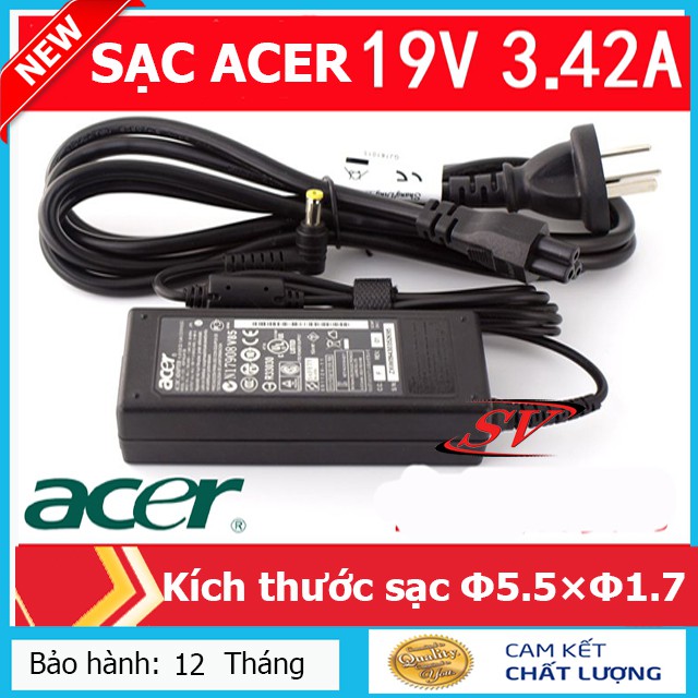 Sạc laptop Acer 19V - 3.42A -Kèm Dây nguồn - New Bảo Hành 12Tháng