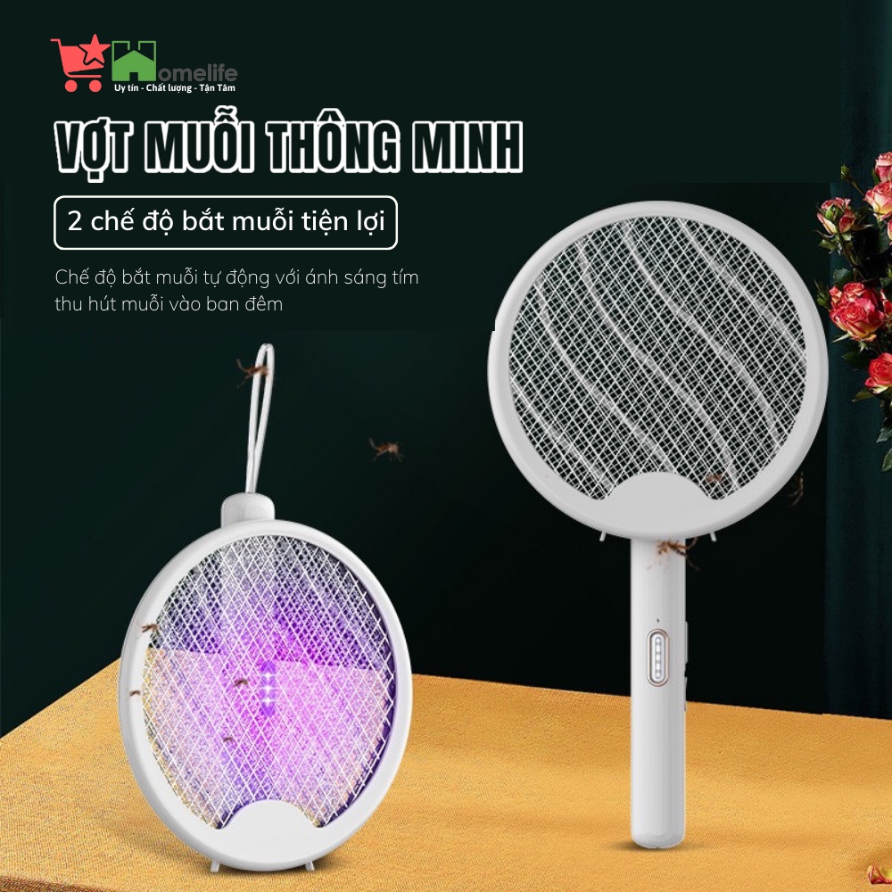 Vợt diệt muỗi thông minh gấp gọn 2 in 1 kiêm đèn bắt muỗi tự động