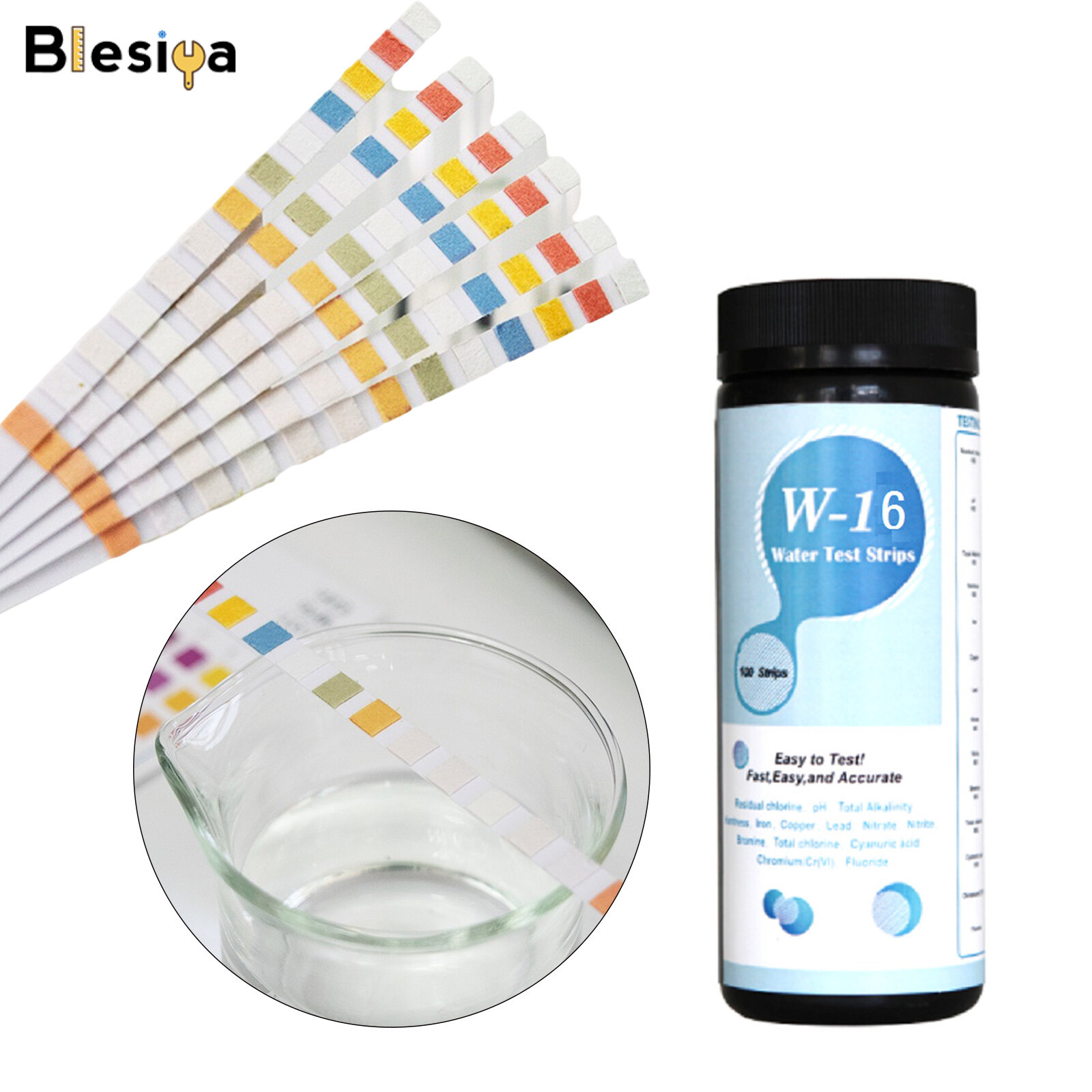 Blesiya 50-pack 14-In-1 Pool Water Quality Test Strip Alkalinity Hardness Mercury