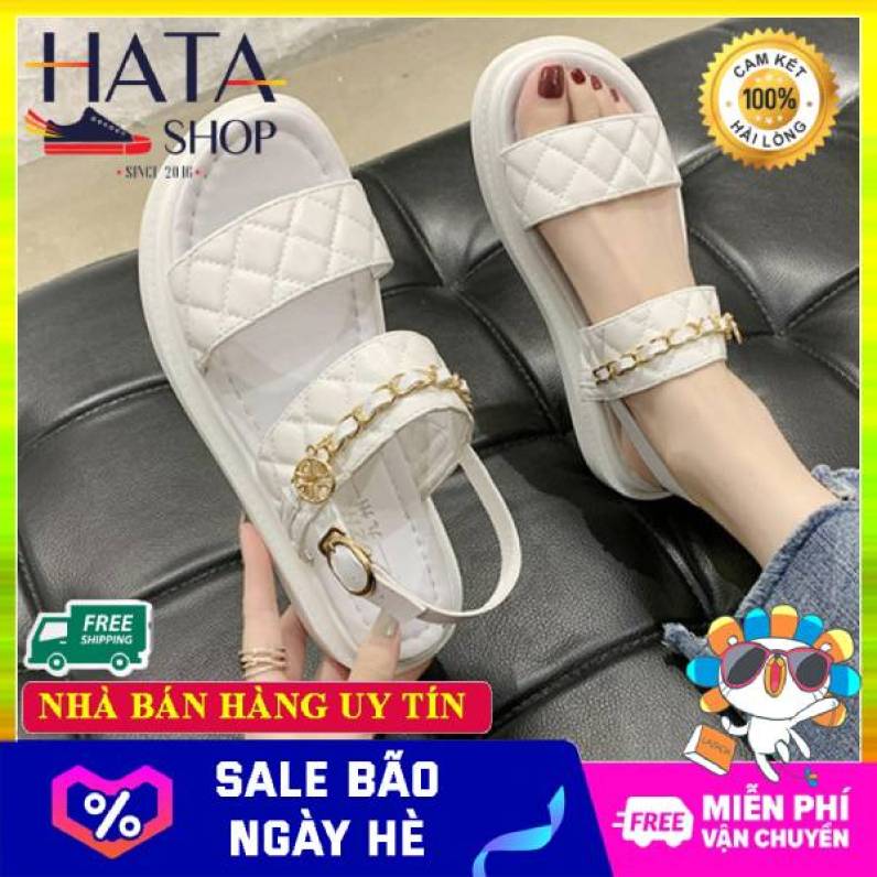 Dép sandal nữ quai ngang viền xích chất liệu da cao cấp, đế siêu nhẹ với chiều cao 3cm, thích hợp cho đi học, đi chơi trong mùa hè giá rẻ