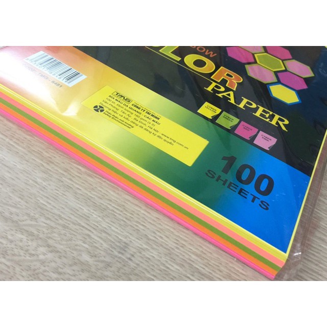 Bìa màu A4 dạ quang Pgrand ( xấp 100 tờ ) - Bìa dạ quang