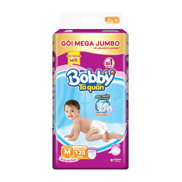 Tã/bỉm quần Bobby gói Mega Jumbo M120/L111/XL102/XXL93- Cam kết HSD còn ít nhất 10 tháng