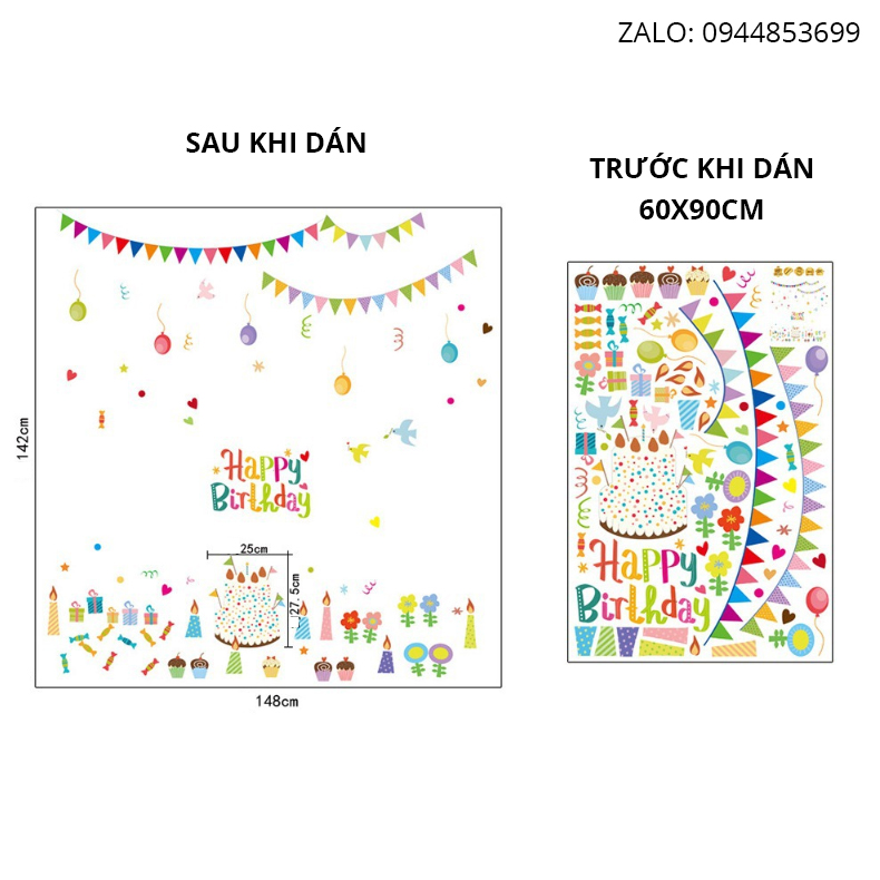 Decal dán tường chúc mừng sinh nhật cho bé XL8209