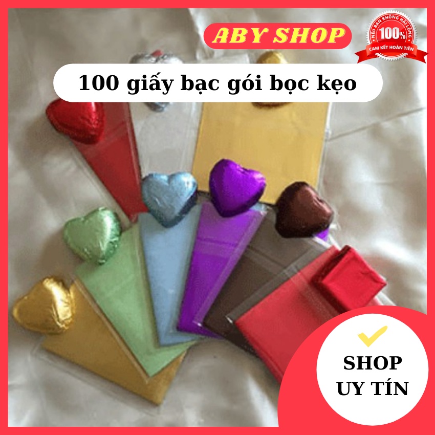 100 giấy bạc gói bọc kẹo 8x8cm ⚡ hàng loại 1 ⚡ giấy bạc chuyên dụng bọc kẹo, socola 8x8cm