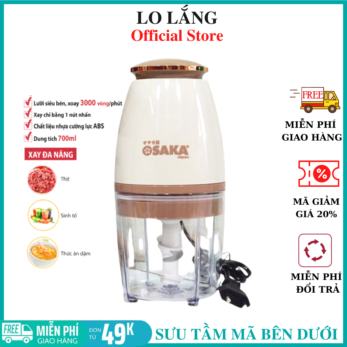 [MÁY MẠNH] Máy xay mini đa năng hàng xuất nhật OSAKA MẪU MỚI - Máy xay sinh tố máy xay cầm tay - Tiện dụng - Đa dạng - Động Cơ Mạnh Mẽ Bảo Hành 1 Tháng