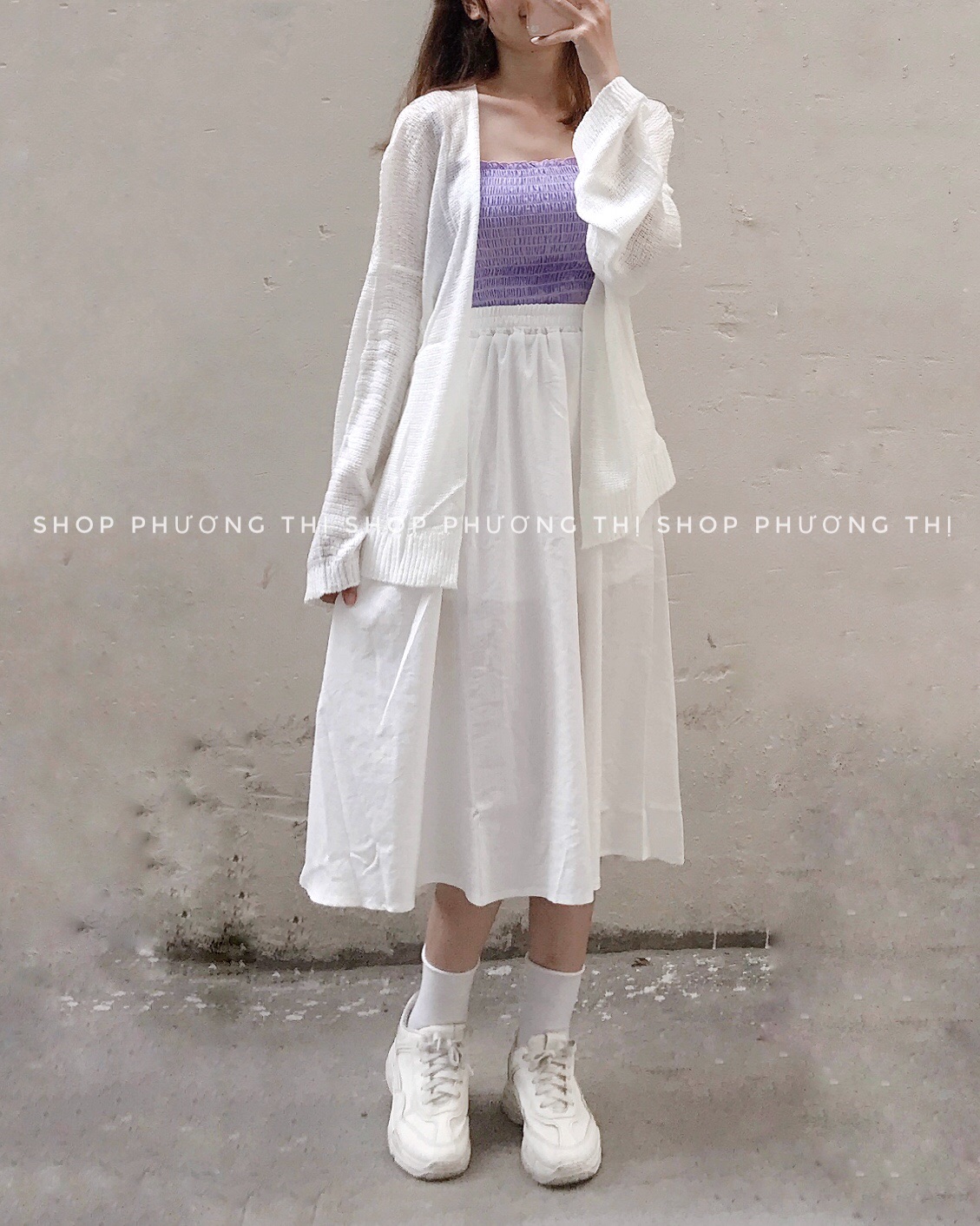 Chân váy midi hàn quốc chất đũi dáng xoè ulzzang (hình shop tự chụp)