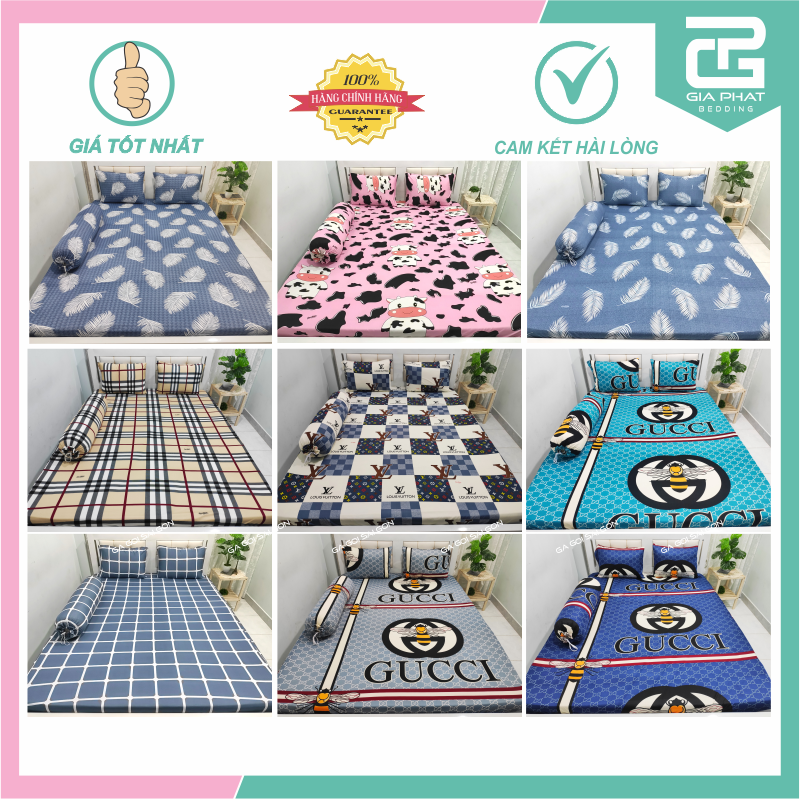Bộ ga gối Thun Lạnh Hàn Quốc {4 món} 1m2 và 1m4 ( 1 ga bọc + 2 vỏ gối nằm + 1 vỏ gối ôm )
