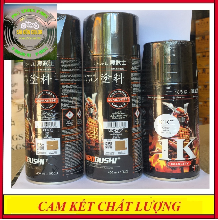 Combo sơn lóc máy, dàn áo đen bóng Samurai gồm lót UCH210 màu 109 bóng K1K