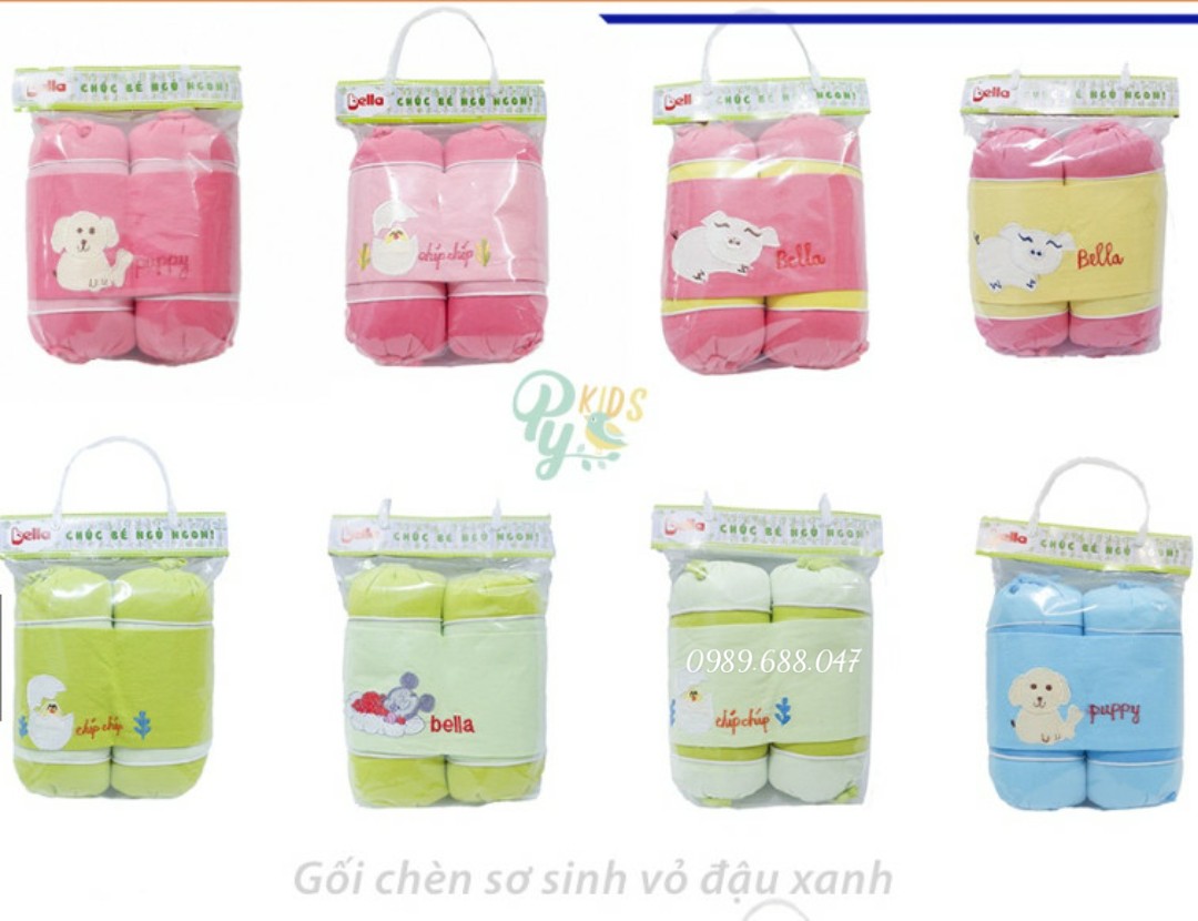 Bộ Gối chặn chèn sơ sinh 2 bên gối vỏ đậu xanh Bella 100% hút ẩm tốt an toàn cho bé sơ sinh