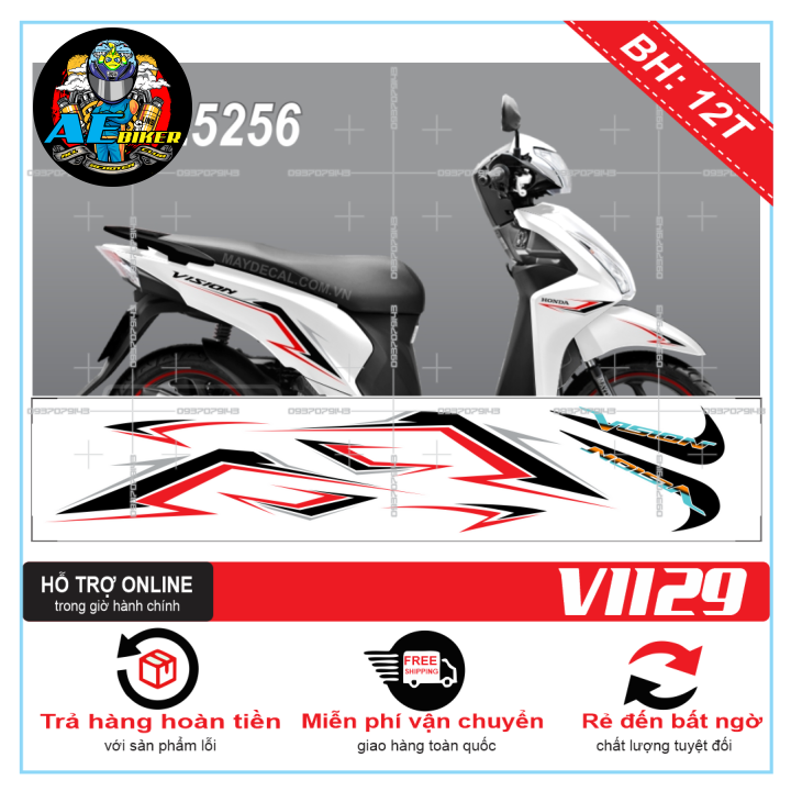 Tem xe vision 2016 1129 chế dán xe trắng - decal biker