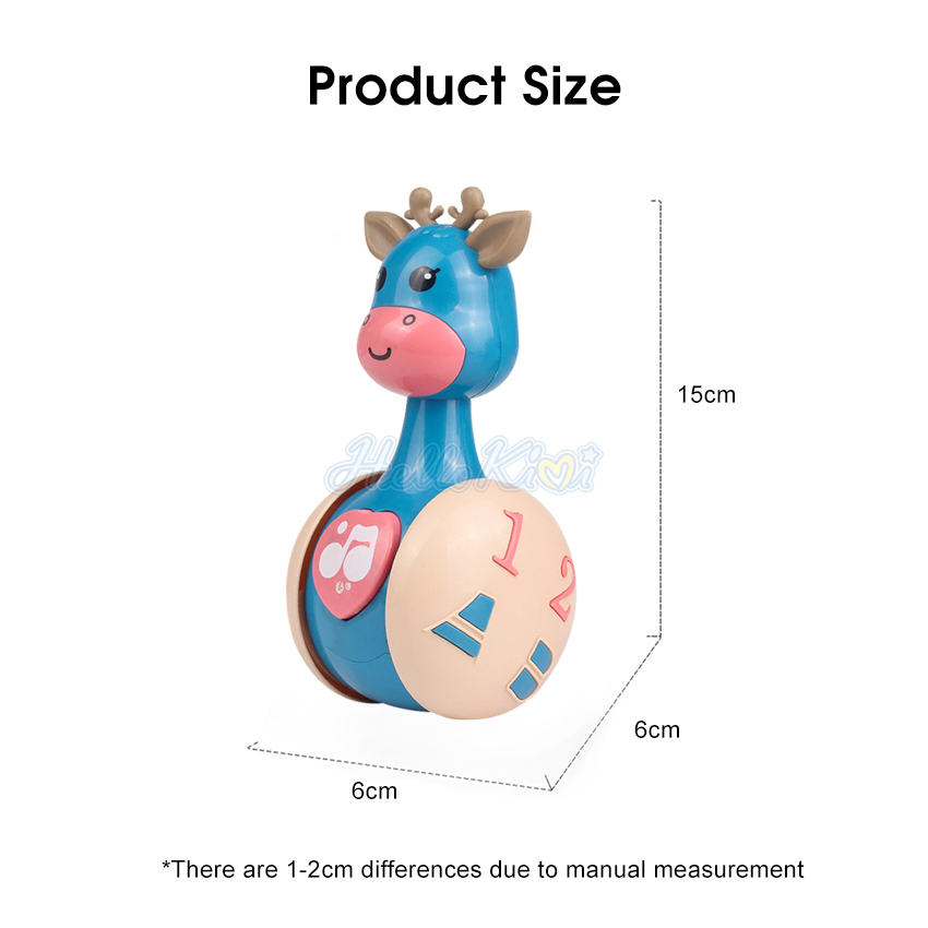 HelloKimi ChildrenCartoon Tumbler Doll Roly-poly Baby Toys Giraffe Tumbler Doll Early Learning Toy Toddler Musical Wobble Rattles Ring Bell Music Learning Educational Toy Cute Shape Toy for Kids