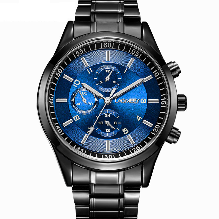 ĐỒNG HỒ NAM LAGMEEY L6688 DÂY THÉP ĐEN CAO CẤP 3 MÀU MẶT THỜI TRANG + TẶNG PIN