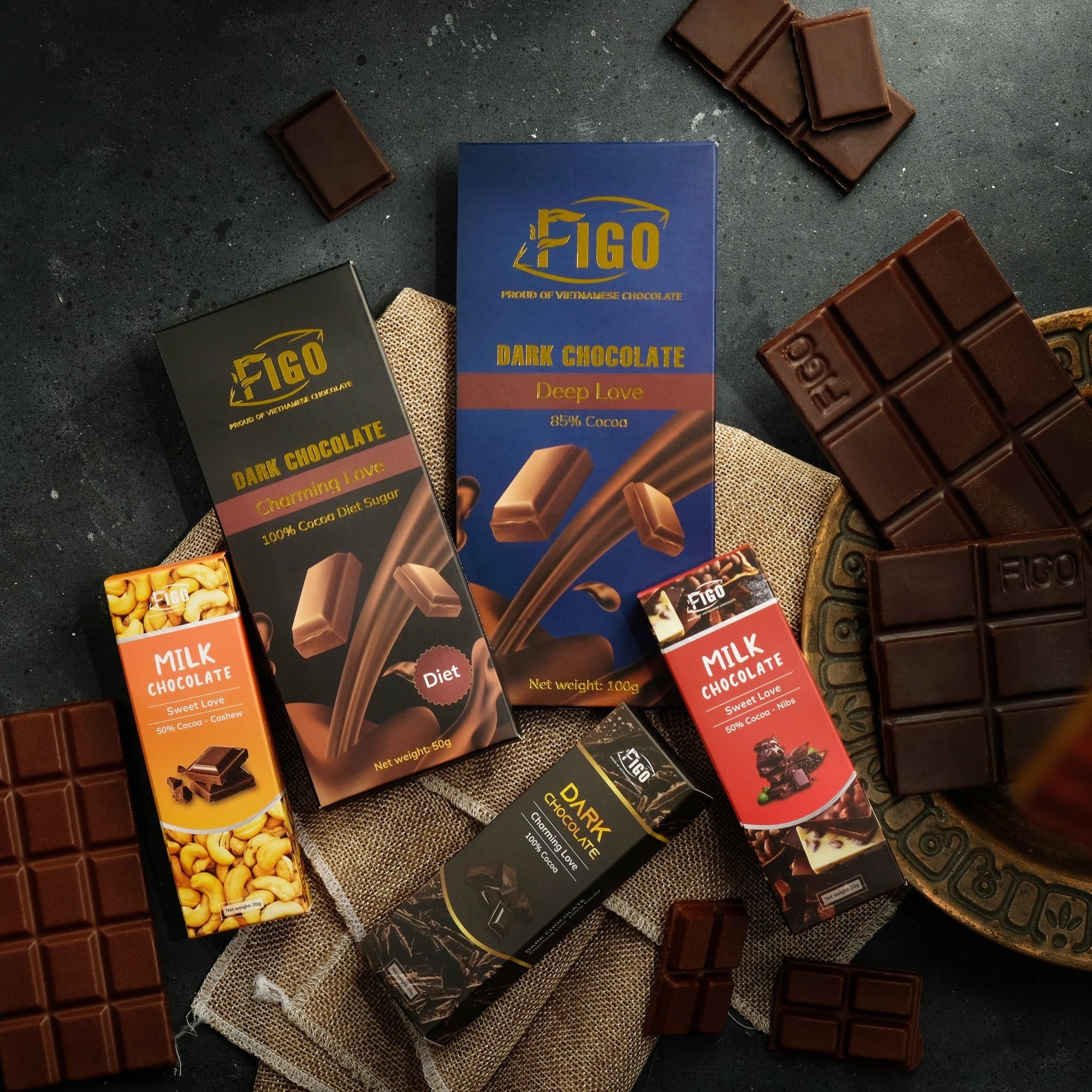 "(Bar 20g) Dark Chocolate 100% có đường ăn kiêng 20g DIET SUGAR FIGO "