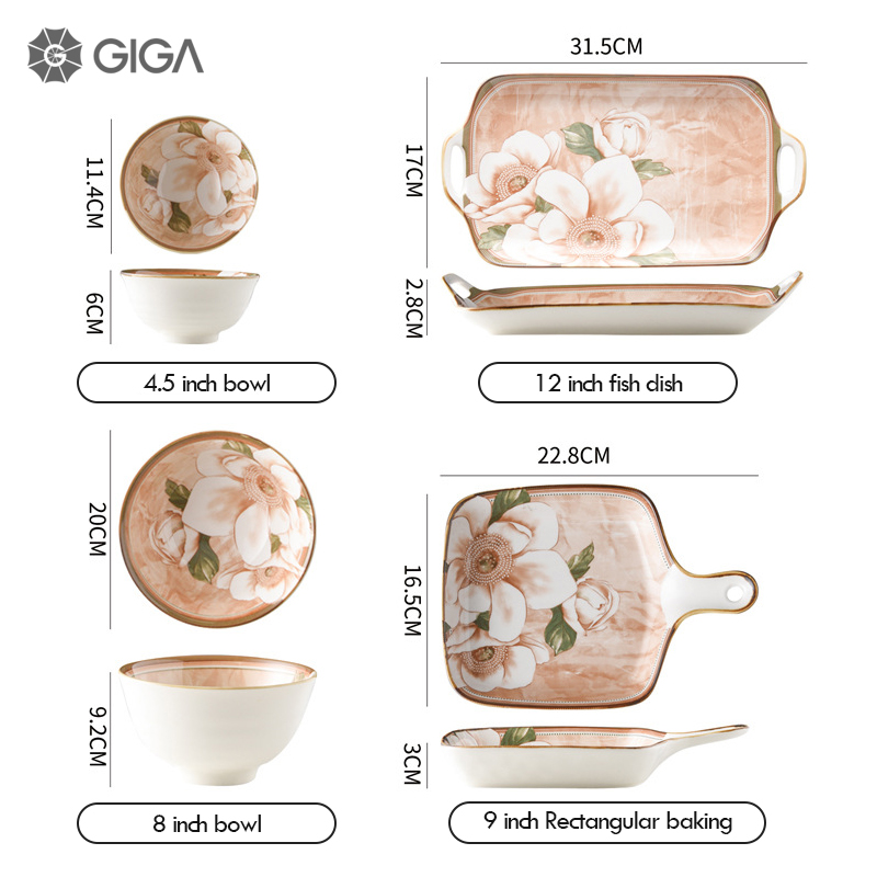 Bộ đồ ăn bằng gốm gia dụng sang trọng thiết yếu Giga/bộ đồ ăn sáng tạo theo phong cách Bắc Âu/món ăn sáng tạo/Bộ đồ ăn bằng gốm Retro/món ăn Gia Dụng/Bộ đồ ăn cá nhân đa chức năng