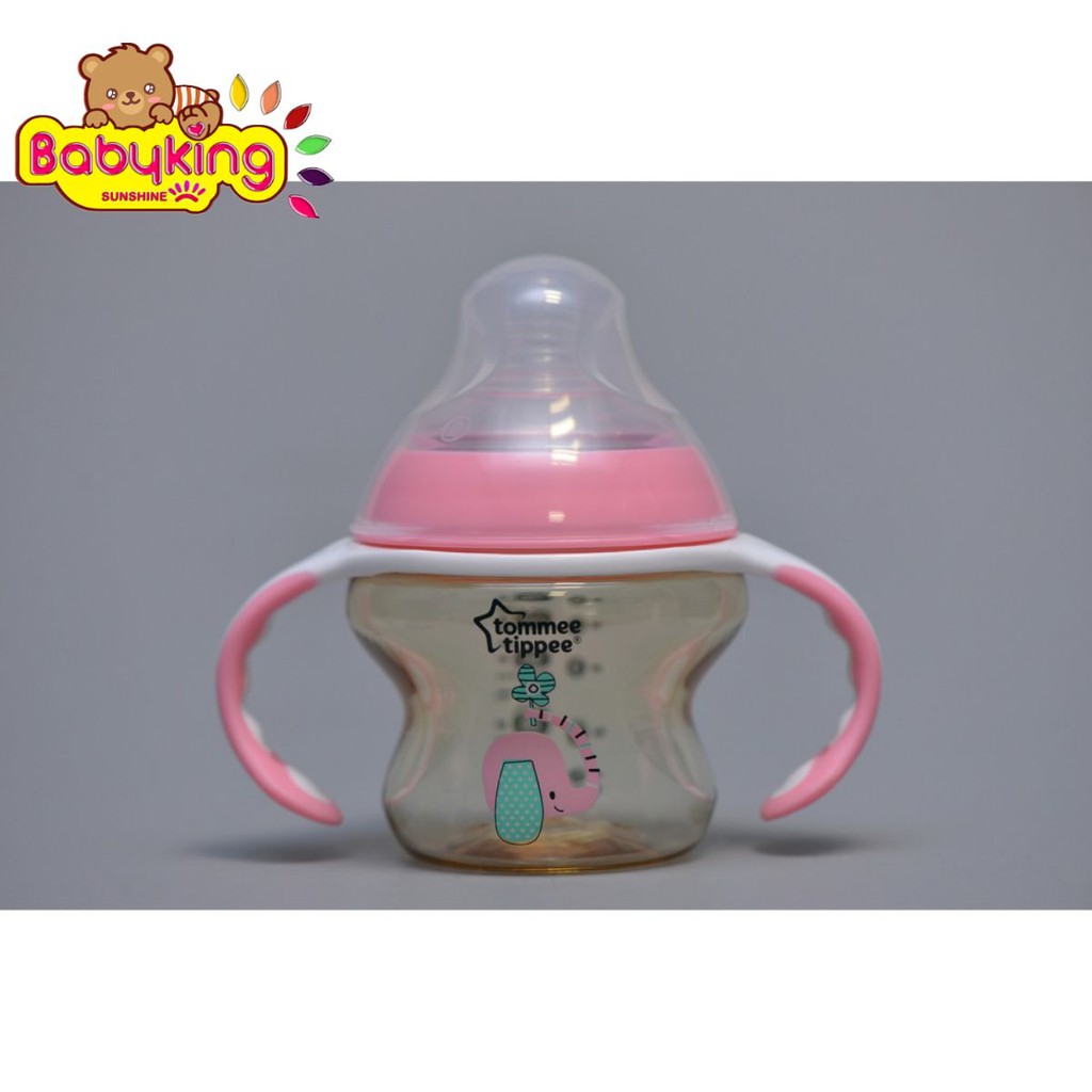 Bình sữa PPSU 150ml màu hồng (kèm tay cầm và núm ti chảy sữa trung) 3 tháng trở lên(82007,82008)