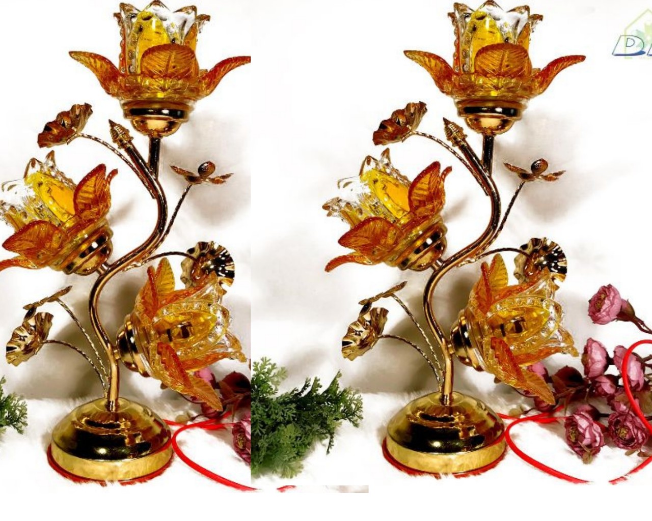 Đèn thờ thủy tinh thắp điện 3 bông bóng LED  sử dụng với ban thờ Thần Phật Gia tiên