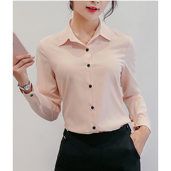 Áo Sơ Mi Nữ Công Sở Kiểu Tay Dài Phối Nút đen